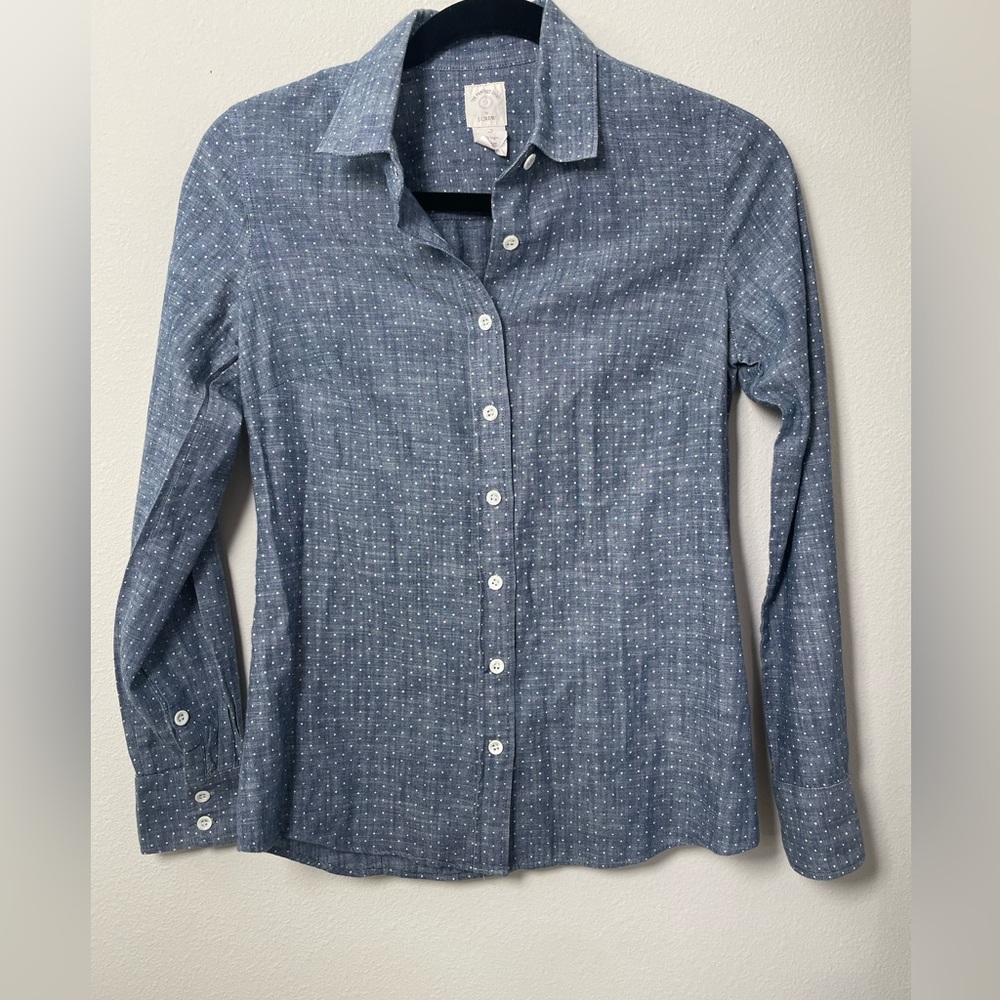 J.Crew Chambray Polka Dot Perfect Shirt 00 XXS